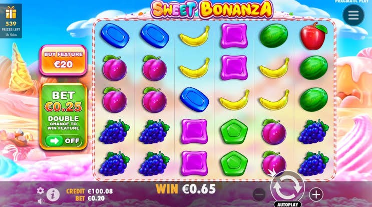 Sweet Bonanza – ekran gry z owocami i mnożnikami